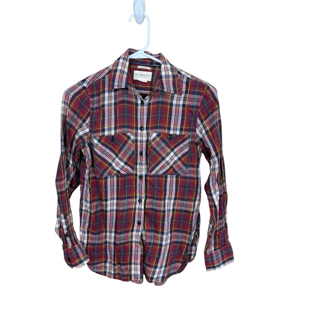 Denim and Supply Ralph Lauren Womens Sz XS Utility Shirt Red Plaid 100% Cotton